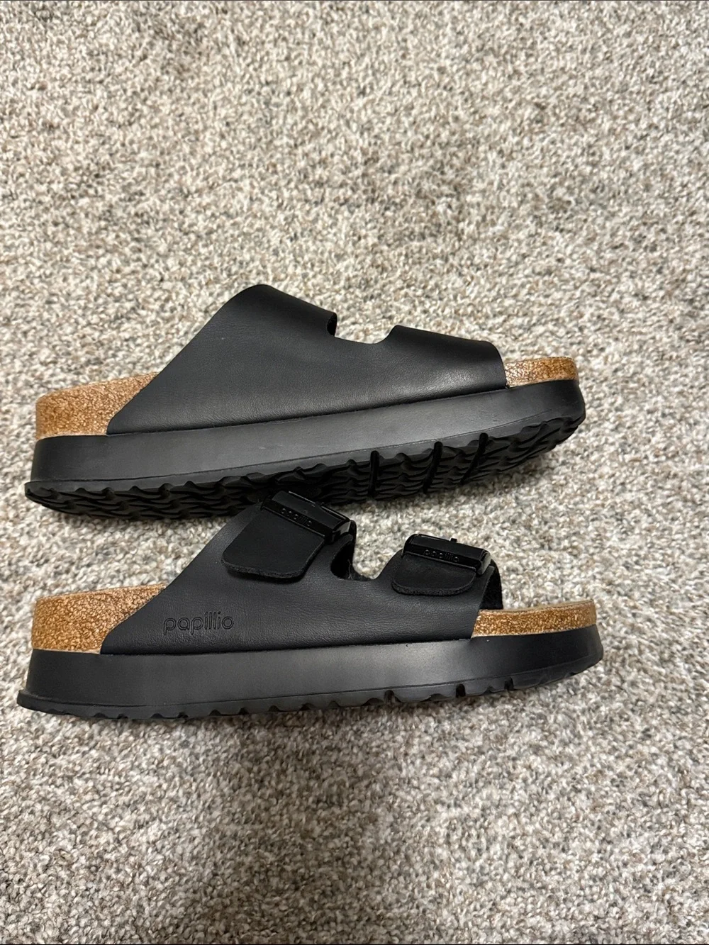 Papillio Black Two-Buckle Cork Footbed Slide Sandals - Picture 4 of 4